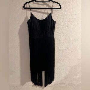Aidan by Aidan Mattox Black High Low Fringe Dress
